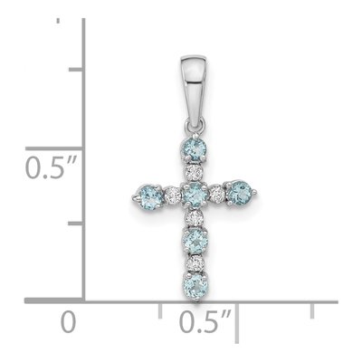 14K White Gold 1/20 ct tw Swiss Blue Topaz & Diamond Cross Pendant – view 3