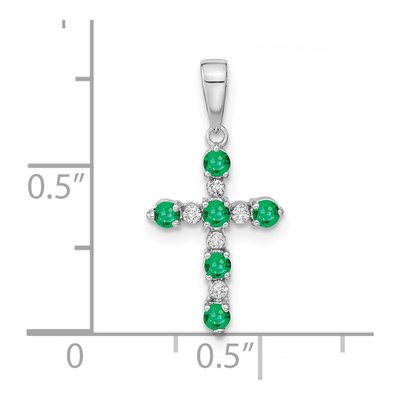 14K White Gold 1/20 ct tw Emerald Cross Pendant – view 4