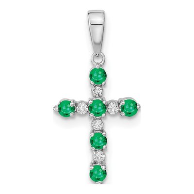 14K White Gold 1/20 ct tw Emerald Cross Pendant