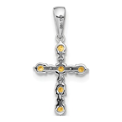 14K White Gold 1/20 ct tw Citrine Diamond Cross Pendant – view 3