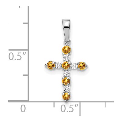 14K White Gold 1/20 ct tw Citrine Diamond Cross Pendant – view 4