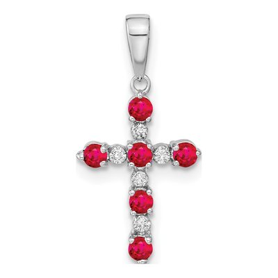 14K White Gold 1/20 ct tw Ruby Cross Pendant