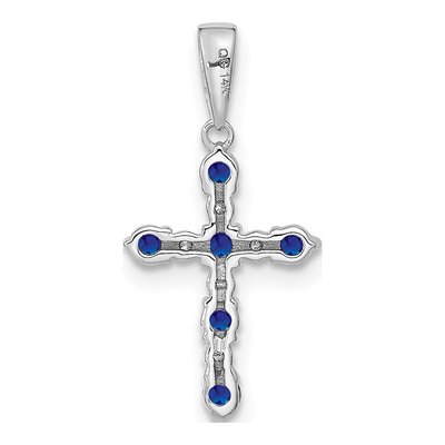 14K White Gold 1/20 ct tw Sapphire Diamond Cross Pendant – view 3