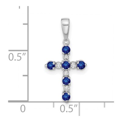 14K White Gold 1/20 ct tw Sapphire Diamond Cross Pendant – view 4