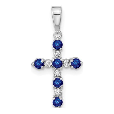 14K White Gold 1/20 ct tw Sapphire Diamond Cross Pendant
