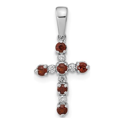 14K White Gold 1/20 ct tw Garnet & Diamond Cross Pendant