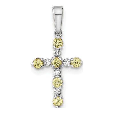14K White Gold 1/20 ct tw Peridot Diamond Cross Pendant