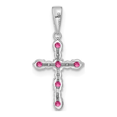 14K White Gold 1/20 ct tw Pink Tourmaline Diamond Cross Pendant – view 3