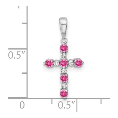 14K White Gold 1/20 ct tw Pink Tourmaline Diamond Cross Pendant – view 4