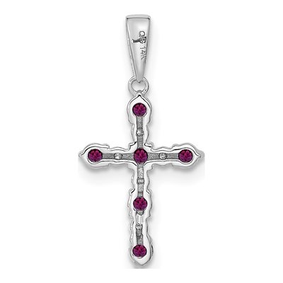 14K White Gold 1/20 ct tw Rhodolite Garnet Diamond Cross Pendant – view 3