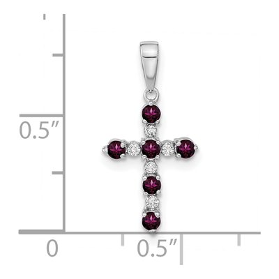 14K White Gold 1/20 ct tw Rhodolite Garnet Diamond Cross Pendant – view 4