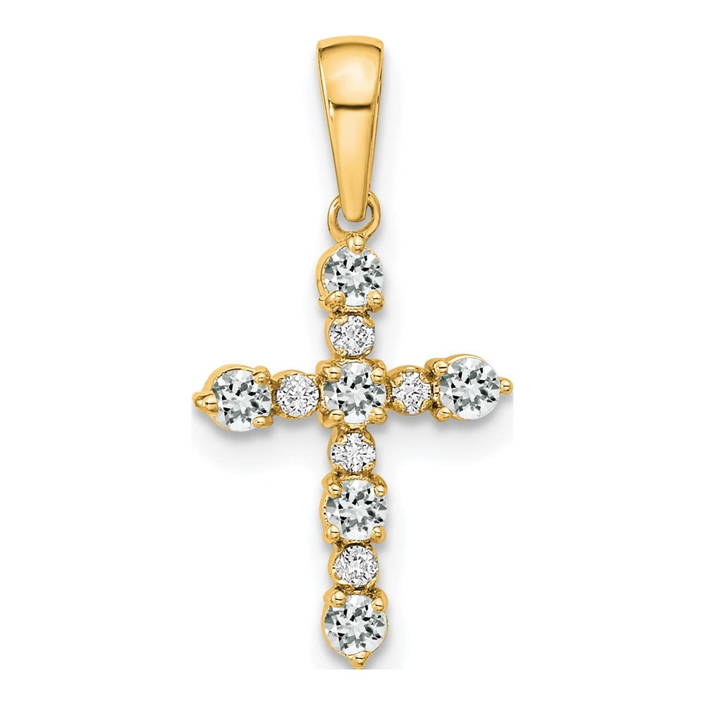 14K White Topaz And Diamond Cross Pendant