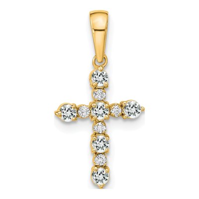 14K Yellow Gold 1/20 ct tw Topaz Diamond Cross Pendant