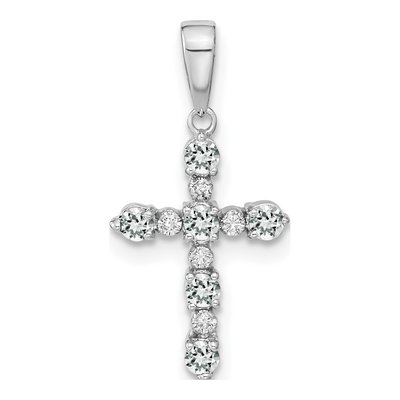 14K White Gold 1/20 ct tw Topaz Diamond Cross Pendant