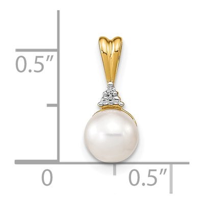 14K Yellow Gold Freshwater Cultured Pearl & Diamond Round Pendant – view 3