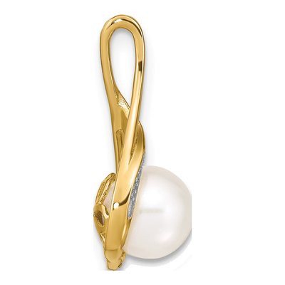 14K Yellow Gold Freshwater Cultured Pearl & Diamond Round Pendant – view 2