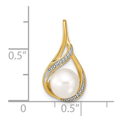 14K Yellow Gold Freshwater Cultured Pearl & Diamond Round Pendant – view 3