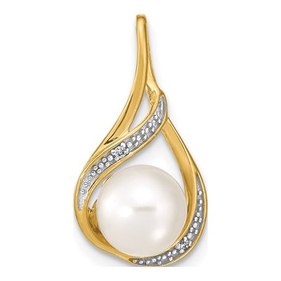 14K Yellow Gold Freshwater Cultured Pearl & Diamond Round Pendant