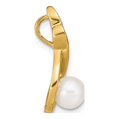 14K Yellow Gold Freshwater Cultured Pearl & Diamond Round Pendant – view 2