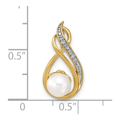14K Yellow Gold Freshwater Cultured Pearl & Diamond Round Pendant – view 3