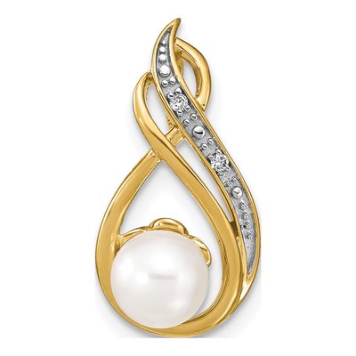 14K Yellow Gold Freshwater Cultured Pearl & Diamond Round Pendant