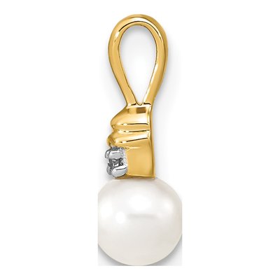 14K Yellow Gold Freshwater Cultured Pearl & Diamond Round Pendant – view 2