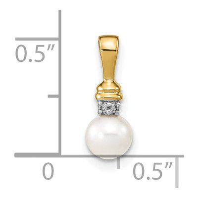 14K Yellow Gold Freshwater Cultured Pearl & Diamond Round Pendant – view 3