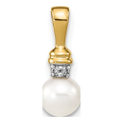 14K Yellow Gold Freshwater Cultured Pearl & Diamond Round Pendant