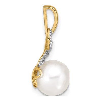 14K Yellow Gold Freshwater Cultured Pearl & Diamond Round Pendant – view 2
