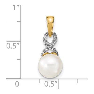 14K Yellow Gold Freshwater Cultured Pearl & Diamond Round Pendant – view 3