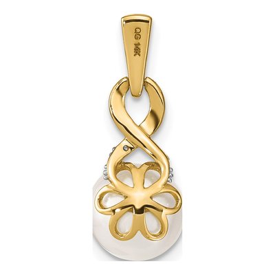 14K Yellow Gold Freshwater Cultured Pearl & Diamond Round Pendant – view 4