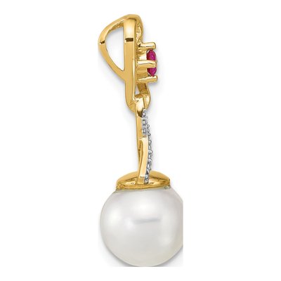 14K Yellow Gold Freshwater Cultured Pearl & Lab-Created Ruby Slide Pendant – view 2