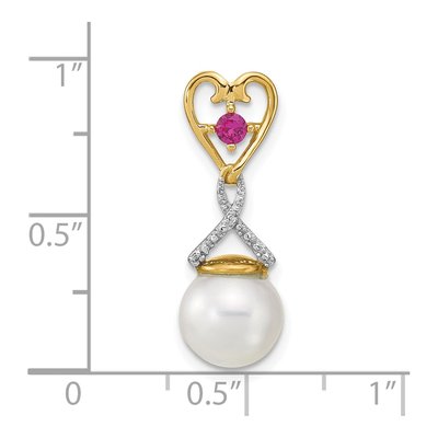 14K Yellow Gold Freshwater Cultured Pearl & Lab-Created Ruby Slide Pendant – view 3