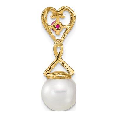 14K Yellow Gold Freshwater Cultured Pearl & Lab-Created Ruby Slide Pendant – view 4