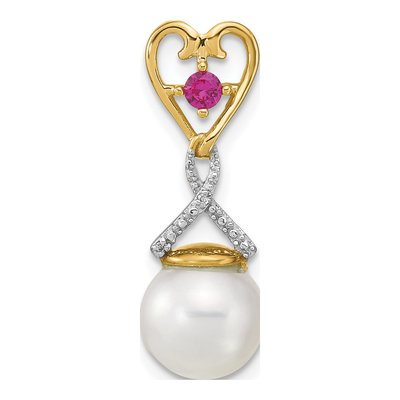 14K Yellow Gold Freshwater Cultured Pearl & Lab-Created Ruby Slide Pendant