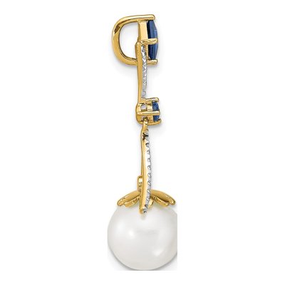 14K Yellow Gold Freshwater Cultured Pearl & Lab-Created Sapphire Slide Pendant – view 2