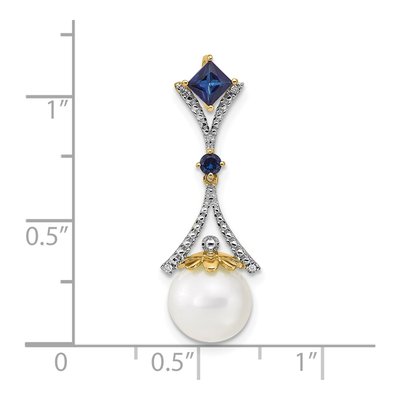 14K Yellow Gold Freshwater Cultured Pearl & Lab-Created Sapphire Slide Pendant – view 3