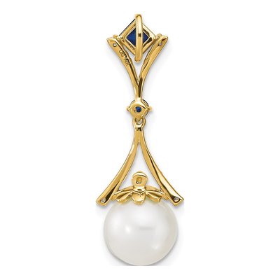 14K Yellow Gold Freshwater Cultured Pearl & Lab-Created Sapphire Slide Pendant – view 4