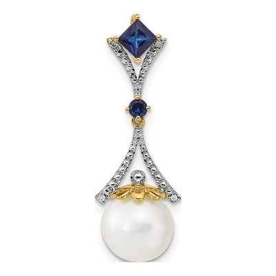 14K Yellow Gold Freshwater Cultured Pearl & Lab-Created Sapphire Slide Pendant