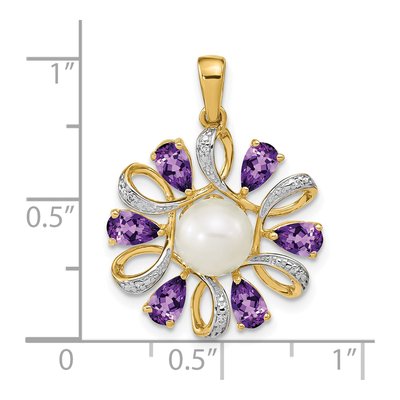 14K Yellow Gold Amethyst & Freshwater Cultured Pearl Button Pear Pendant – view 2