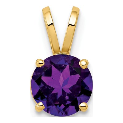 14K Yellow Gold Amethyst Round Pendant