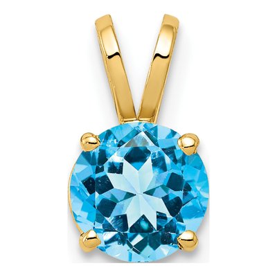 14K Yellow Gold Swiss Blue Topaz Round Pendant