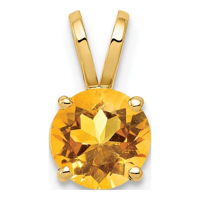 14K Yellow Gold Citrine Round Pendant