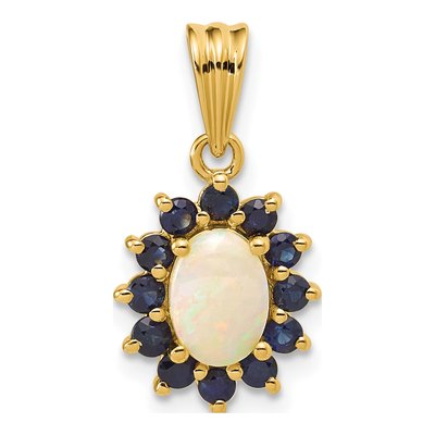 14K Yellow Gold Sapphire & Opal Halo Pendant