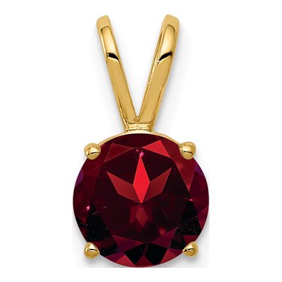 14K Yellow Gold Garnet Round Pendant
