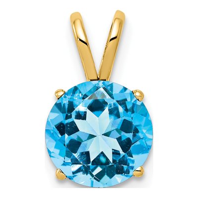 14K Yellow Gold Swiss Blue Topaz Round Pendant