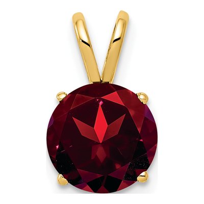 14K Yellow Gold Garnet Round Pendant