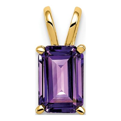 14K Yellow Gold Amethyst Emerald-Cut Pendant