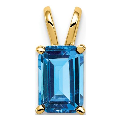 14K Yellow Gold Swiss Blue Topaz Emerald-Cut Pendant