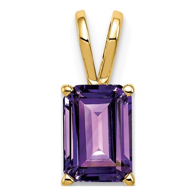 14K Yellow Gold Amethyst Emerald-Cut Pendant